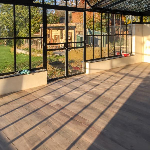 Heverlee - Volledige renovatie woonkamer keramische parket drie verschillende maten